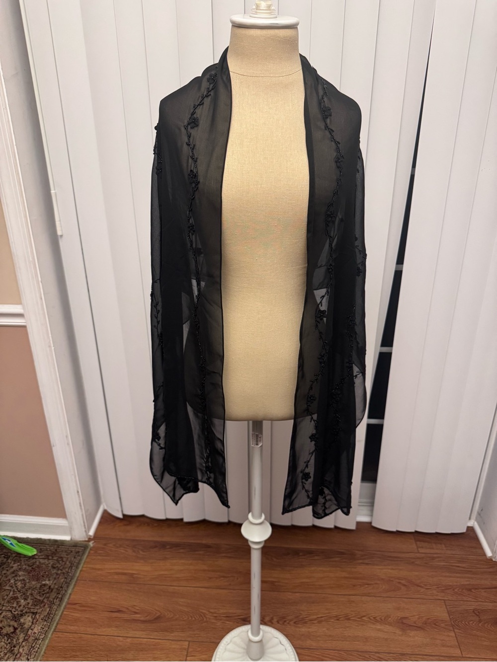 Black Sheer Embroidered Scarf Wrap - Versatile Women's Accessory
